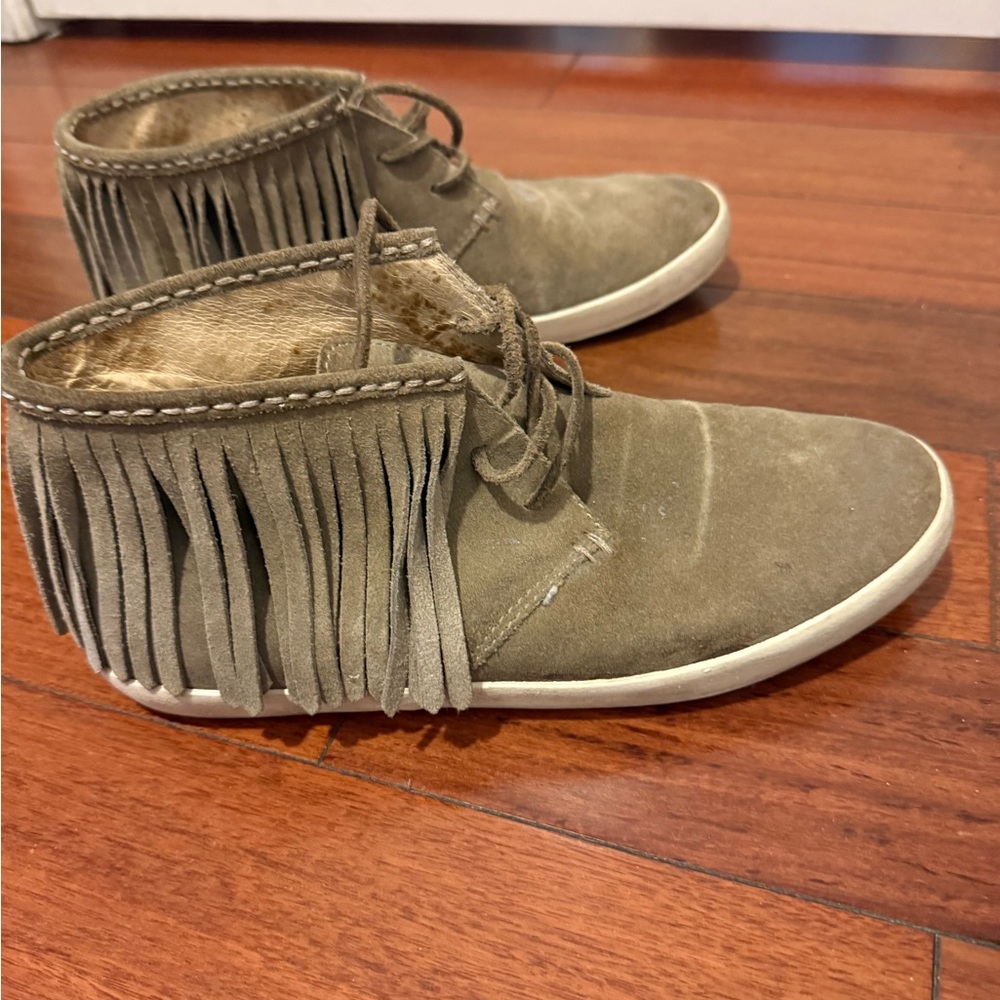 Frye Olive Green Suede Fringe Sneakers